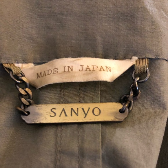 Vintage SANYO grayish green tailored cover button front Trench Coat 🧥 Size L - Picture 7 of 10